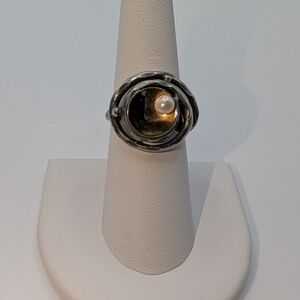 Artisan Silver and Pearl Ring (Gold?)